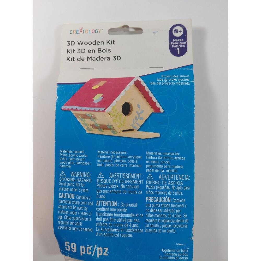 CREATOLOGY 3D Wooden Kit Birdhouse Model Craft Project Assembly Kit 59 Pc New